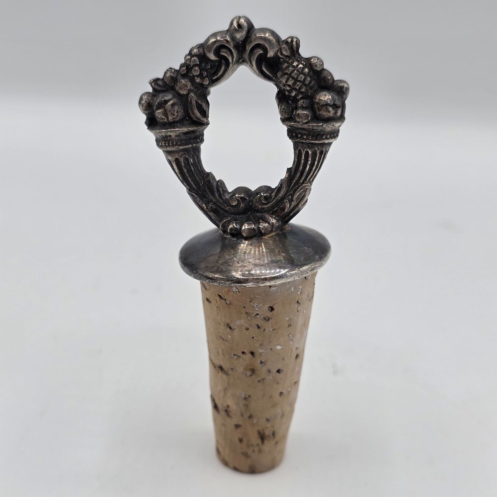 Vintage Reed‎ &  Barton Silver Tone Grape Vine Cork Stopper Wine Bottle Sealer